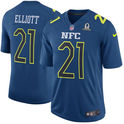 Nike Cowboys #21 Ezekiel Elliott Navy Men's Stitched NFL Game NFC Pro Bowl Jersey - Click Image to Close
